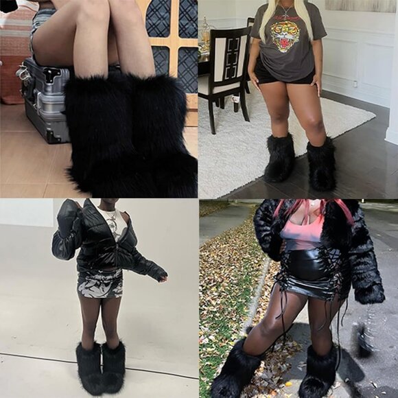 New Winter Furry Snow Boots for Women - Black, Size 6 Wide - Picture 7 of 8